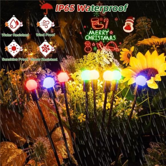 6Pack Solar Christmas Lights Outdoor Waterproof, 8LED Lights, Multicolor - Picture 6 of 6